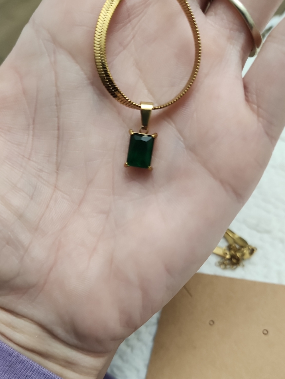 1pc Minimalist Green Square Cubic Zirconia Pendant Stainless Steel Blade Chain